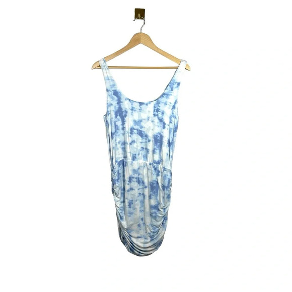 Tart Collections Tie Dye Ruched Tank Dress in Blue/White Size M - Picture 3 of 10